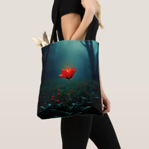 Single Glowing Red Flower Art Tote Bag