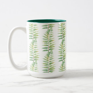 single green fern frond Two-Tone coffee mug