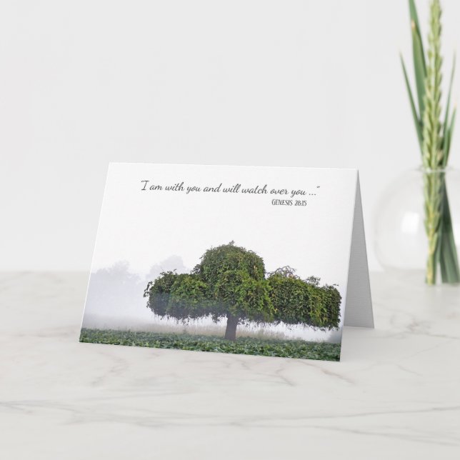 single green tree in mist sympathy card (Front)