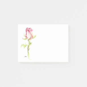 Single Hand Painted Watercolor Pink Red Rose Post-it Notes