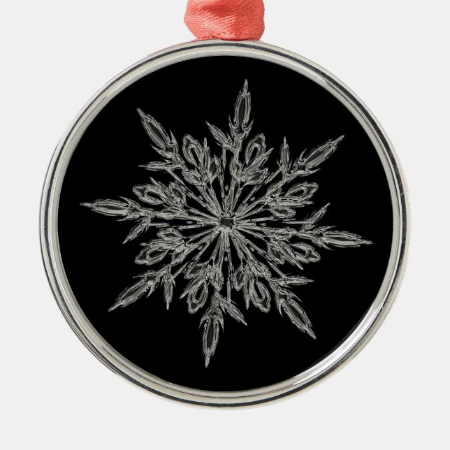 Single Ice Crystal on Black Elegant Metal Ornament (Front)