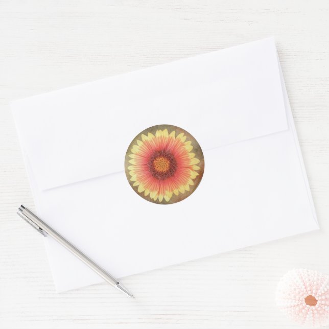 Single Indian Blanket Flower Classic Round Sticker (Envelope)
