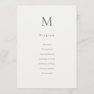 Single Initial Civil Wedding Program Card