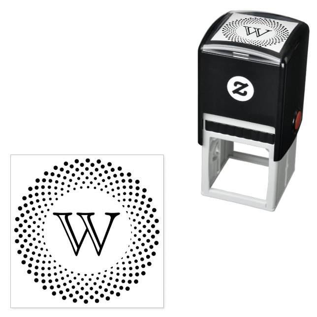 Single Initial Monogram Round Dotted Frame #3CO Self-inking Stamp (In Situ)
