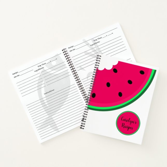 Single juicy red watermelon slice with your name  notebook (Inside)