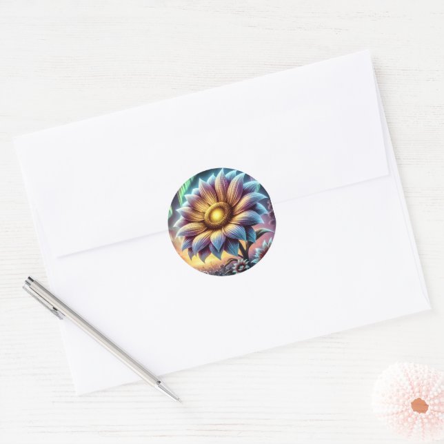 single large sunflower classic round sticker (Envelope)