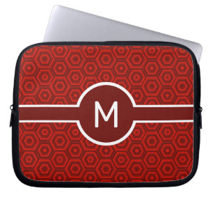 Single-Letter Monogram on Red Hexagons Laptop Sleeve