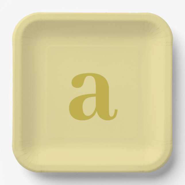 Single Letter Monogram Pale Yellow Minimalist Paper Plate (Front)