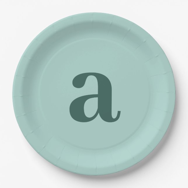 Single Letter Monogram Teal Blue Minimalist Paper Plate (Front)