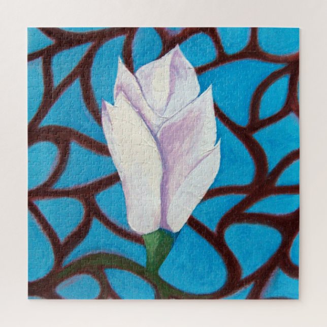 Single Magnolia Flower Blue White Template Spring Jigsaw Puzzle (Vertical)