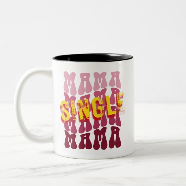 Single Mama Wavy Minimalist   Two-Tone Coffee Mug (Left)