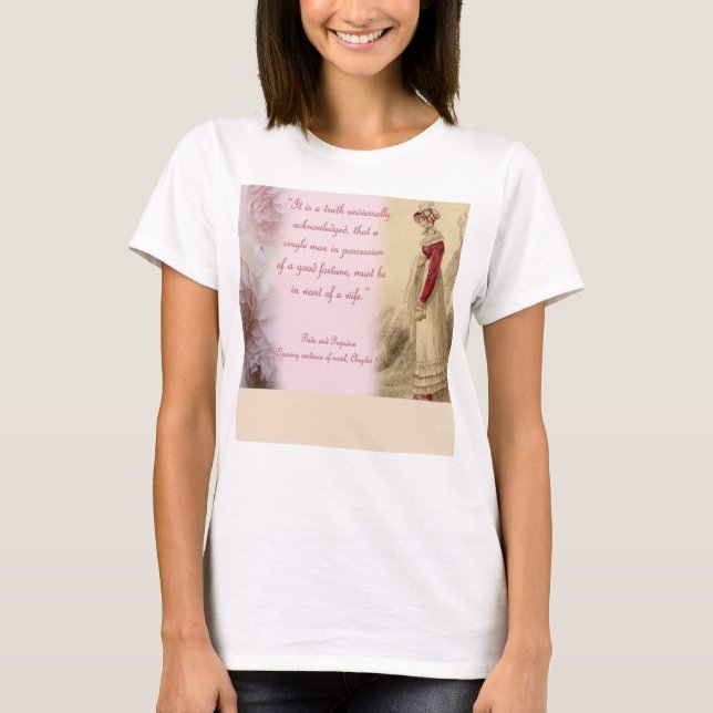 Single Man, Pride and Prejudice Jane Austen T-Shirt (Front)