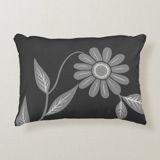 Single Mid Century Daisy Charcoal Decorative Cushion (Front)