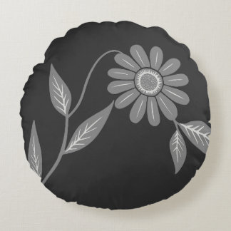 Single Mid Century Daisy Charcoal Round Cushion