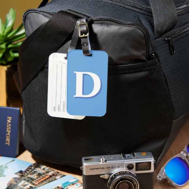 Single Monogram Blue and White Luggage Tag (Front & Back)