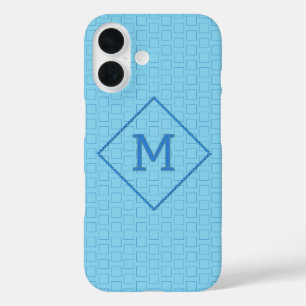 Single Monogram on Blue Boxes Backdrop Custom iPhone 16 Case