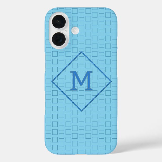 Single Monogram on Blue Boxes Backdrop Custom Case-Mate iPhone Case (Back)