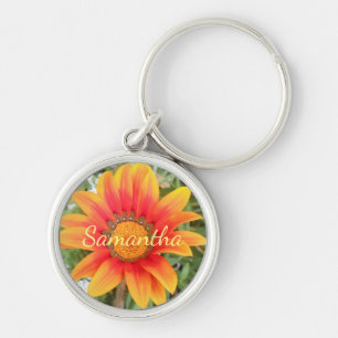 Single Orange Flower Personalised Key Ring