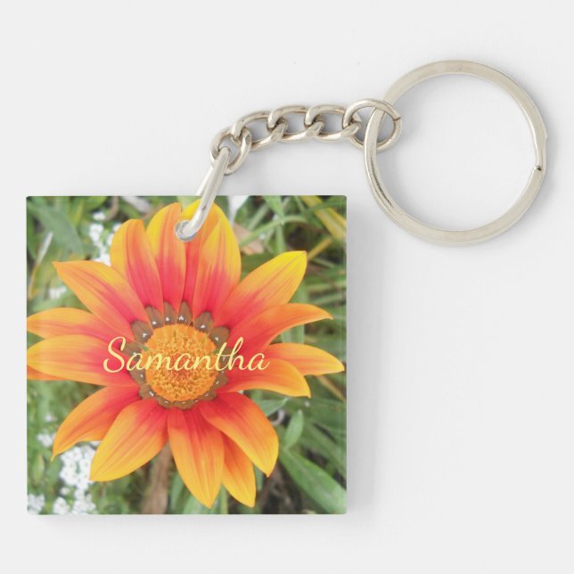 Single Orange Flower Personalised Key Ring (Back)