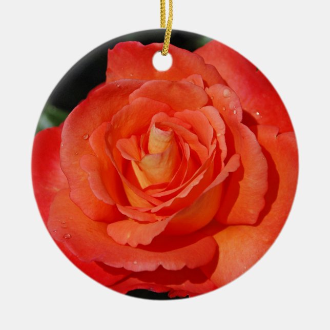 Single orange rose ceramic tree decoration (Front)