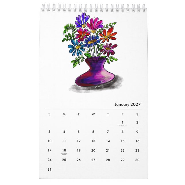 Single Page Floral 2024 Calendar (Jan 2027)