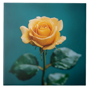 Single Peach Rose Ceramic Tile