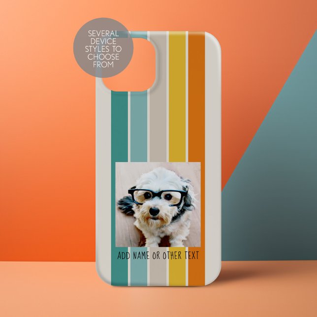 Single Photo Gallery - retro stripes teal orange (Personalize a Phone Case with your photos and monogram)