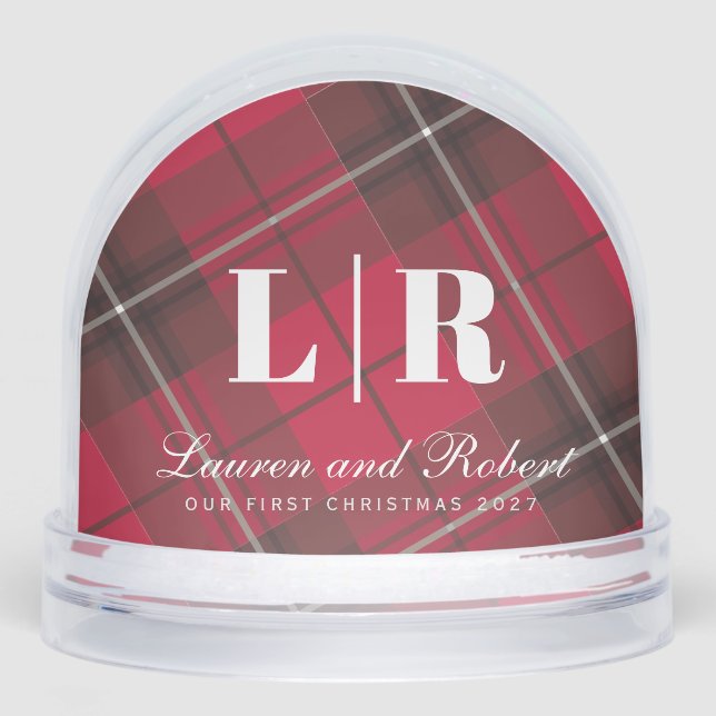Single Photo Newlywed Plaid Holiday Snowglobe (Front)