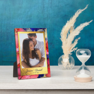 Single Photo Red Gold Wedding Plaque