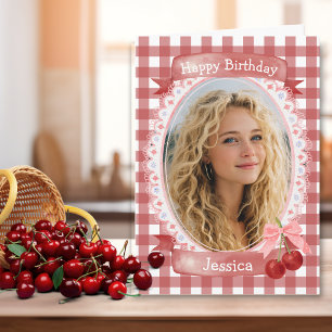 Single photo Rustic Style Cherry Birthday Card