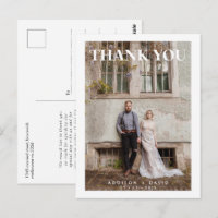 Single Photo Wedding White Thank You Postcard