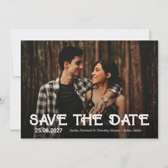 Single Photo White Overlay Wedding Save the Date (Front)