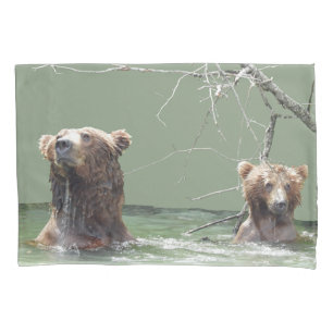Single Pillowcase, Standard Size w/ grizzly bears Pillowcase