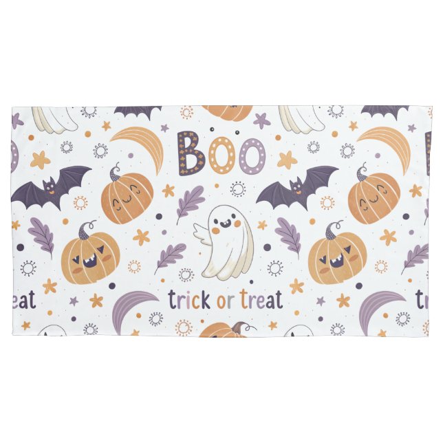 Single Pillowcase with Cosy Ghosts & Pumpkins (Front)