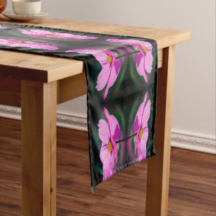 Single Pink Cosmos Flower Abstract Pattern     Short Table Runner