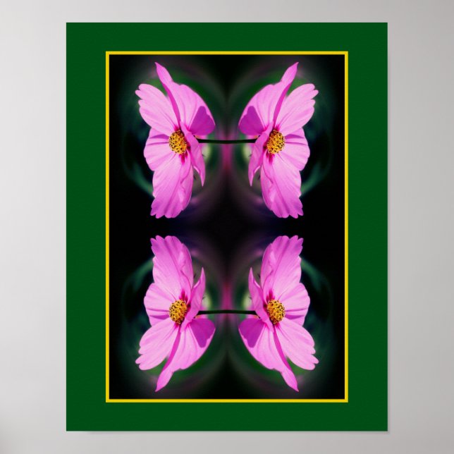 Single Pink Cosmos Flower Mirror Abstract  Poster (Front)