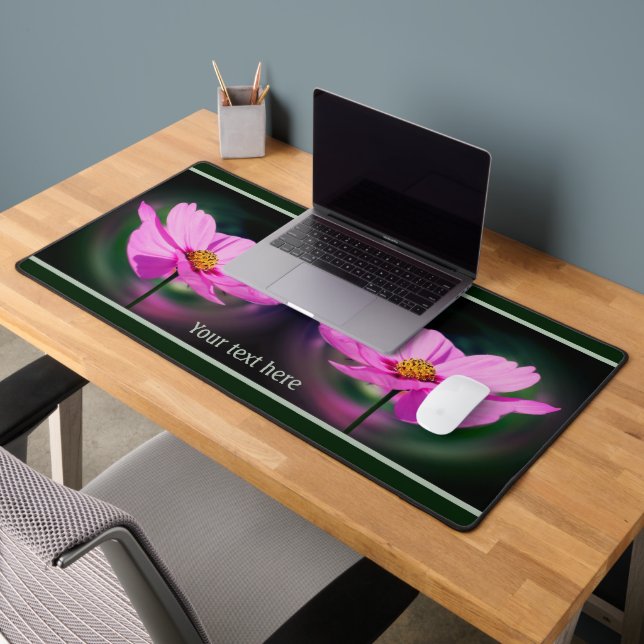 Single Pink Cosmos Wildflower Personalised Desk Mat (Office 2)