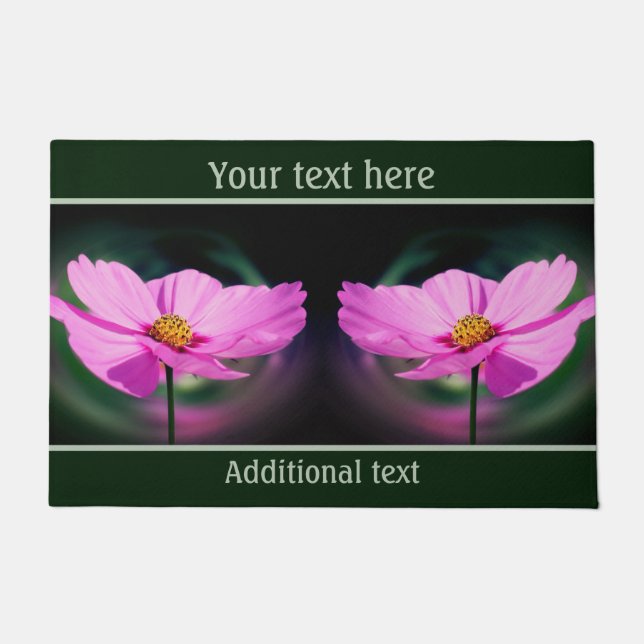 Single Pink Cosmos Wildflower Personalised Doormat (Front)