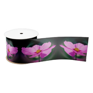 Single Pink Cosmos Wildflower Satin Ribbon