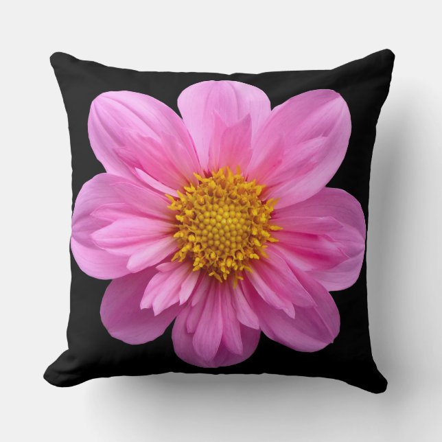 Single Pink Dahlia Flower Cushion (Front)
