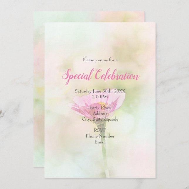 'Single Pink Daisy' Any Occasion Invitation (Front/Back)