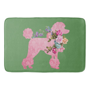 Single Pink French Poodle on Green Bath Mat