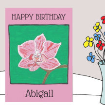 Single pink orchid flower, pink, happy birthday