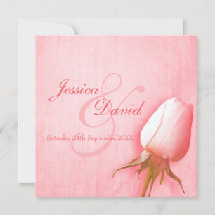 Single pink rose bud wedding square invitation