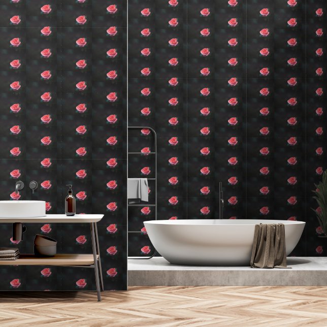 Single Pink Rose Pattern Wallpaper (Bathroom)