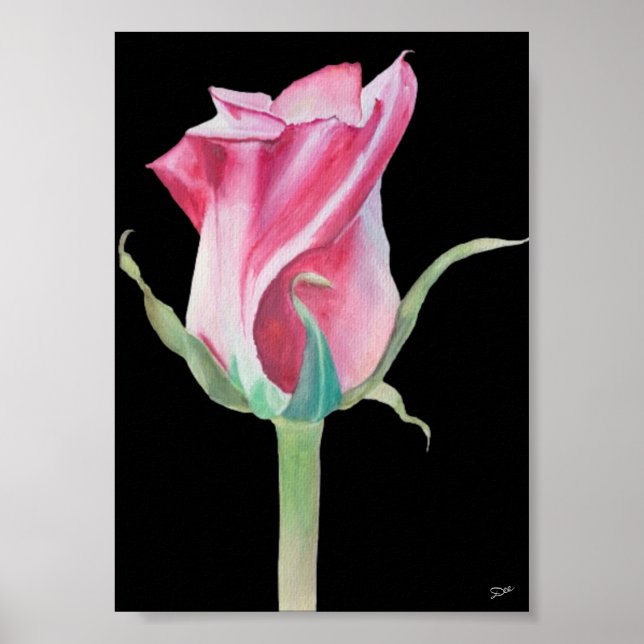 Single Pink Rose Premium Canvas Poster (5x7) (Front)