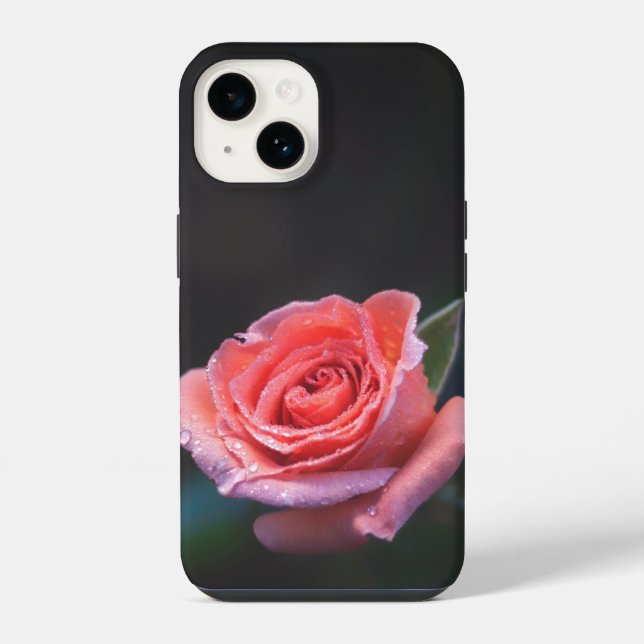 Single Pink Rose with Dew iPhone Case (Back)