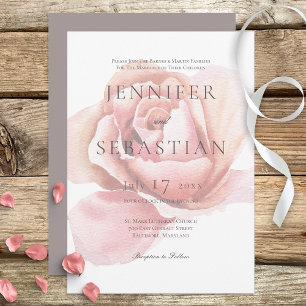 Single Pink Rosebud Flower Wedding Invitation