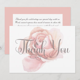 Single Pink Rosebud Flower Wedding Thank You Card