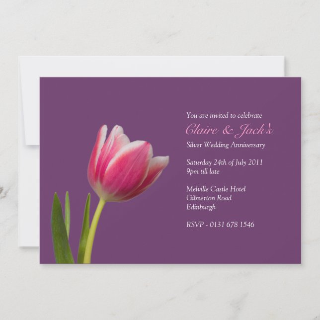 Single Pink Tulip Anniversary Party -Purple Invitation (Front)